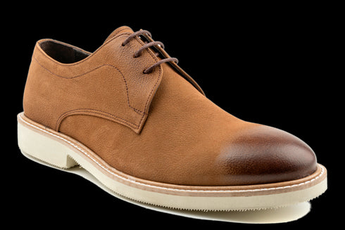 Tan Cap Toe Effect Nubuck Derby Shoes For Men